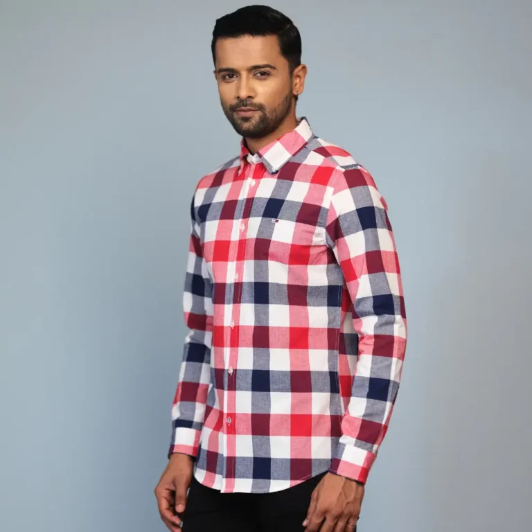 Oxford Cotton Multi Color Check Shirt Red